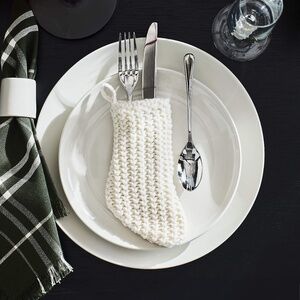 Crate&Barrel Winter White Knit Flatware Stockings, Set of 4